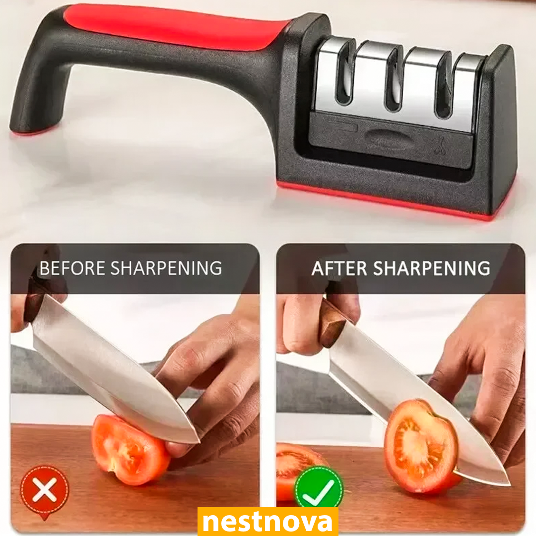 3-Stage Kitchen Knife Sharpener – Manual Sharpening Tool for Stainless Steel Blades