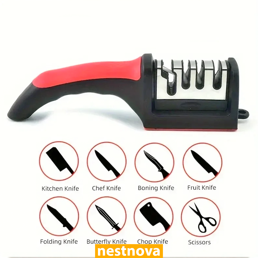 3-Stage Kitchen Knife Sharpener – Manual Sharpening Tool for Stainless Steel Blades
