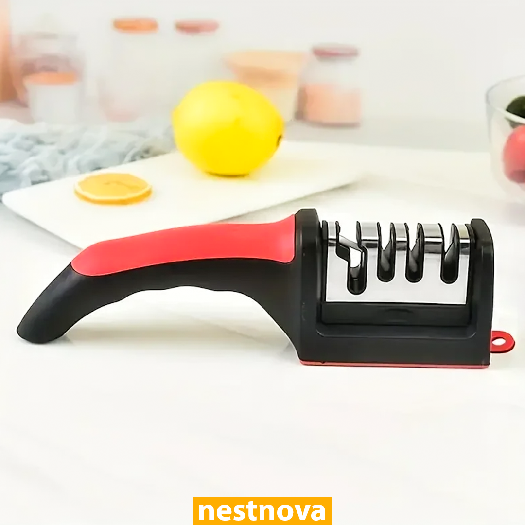 3-Stage Kitchen Knife Sharpener – Manual Sharpening Tool for Stainless Steel Blades