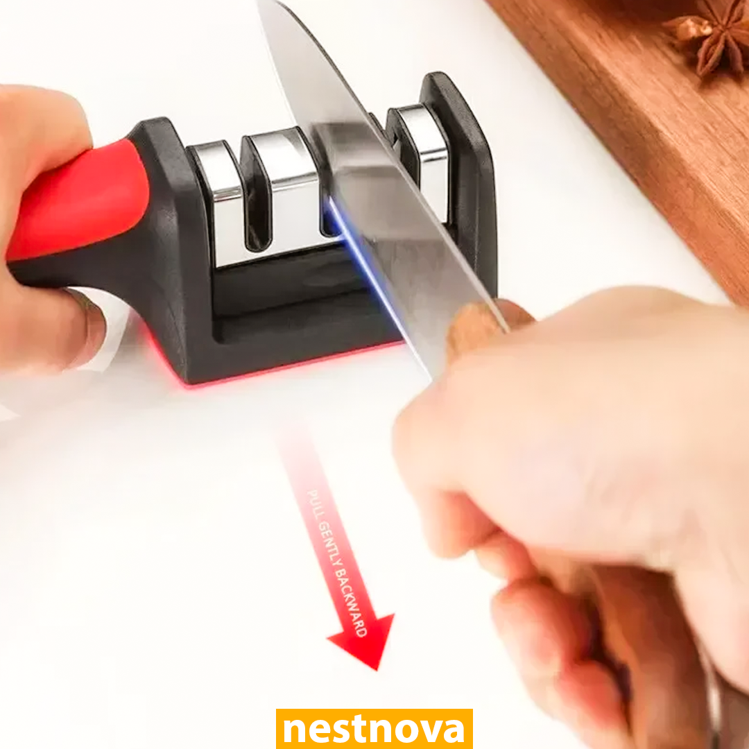3-Stage Kitchen Knife Sharpener – Manual Sharpening Tool for Stainless Steel Blades