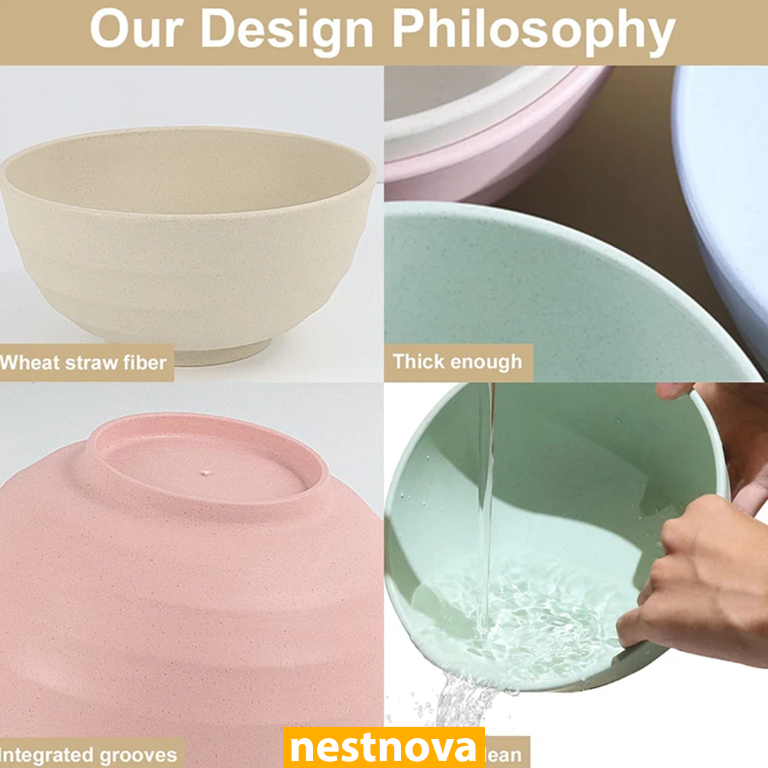4PCS Wheat Straw Cereal Bowls – Unbreakable, Eco-Friendly & Lightweight
