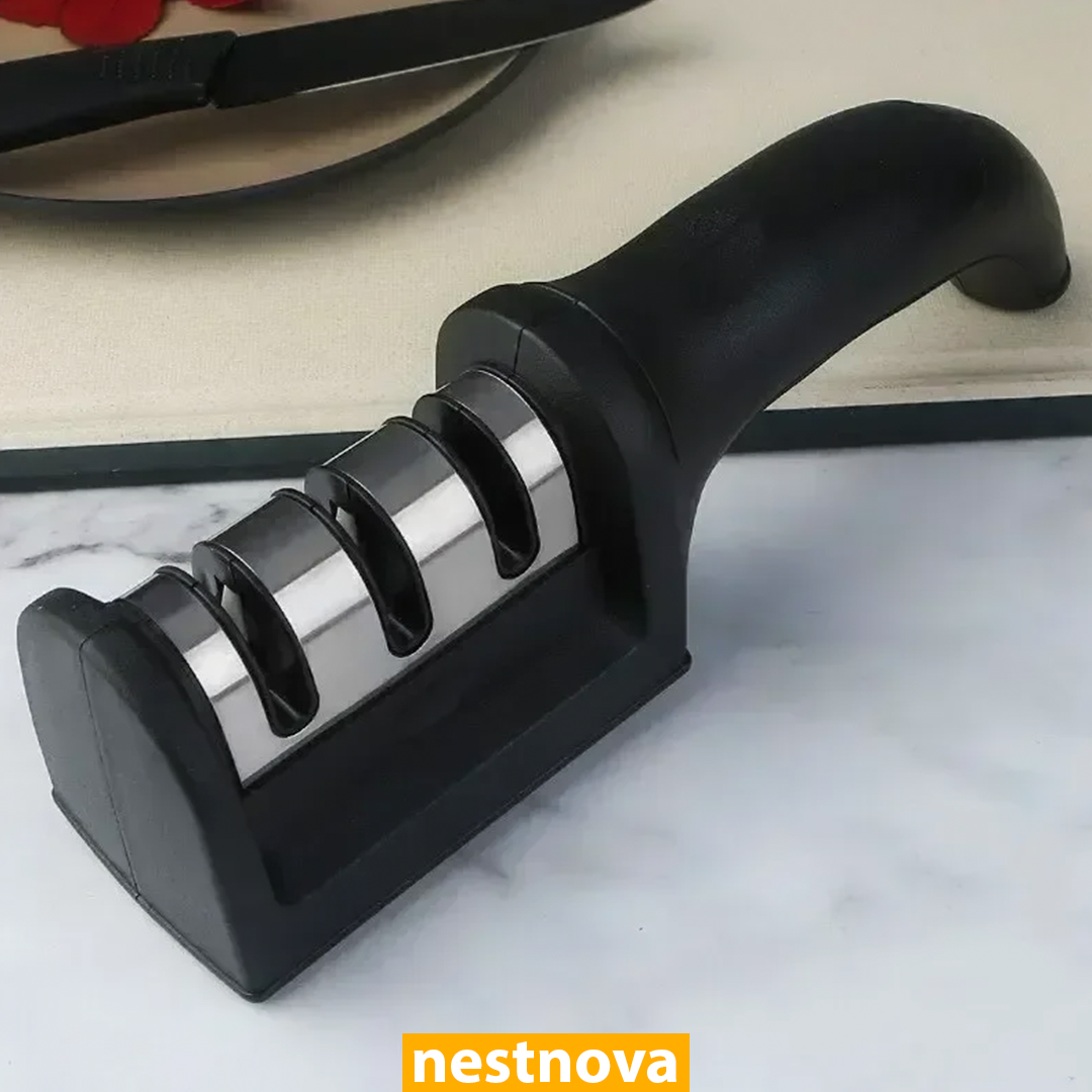 3-Stage Kitchen Knife Sharpener – Manual Sharpening Tool for Stainless Steel Blades