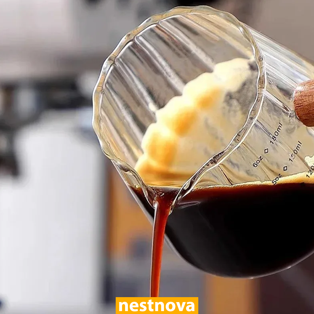 180ml Heat-Resistant Glass Espresso Measuring Cup with Wooden Handle – Precision Coffee Brew Pitcher