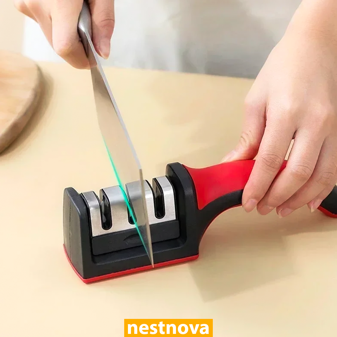 3-Stage Kitchen Knife Sharpener – Manual Sharpening Tool for Stainless Steel Blades