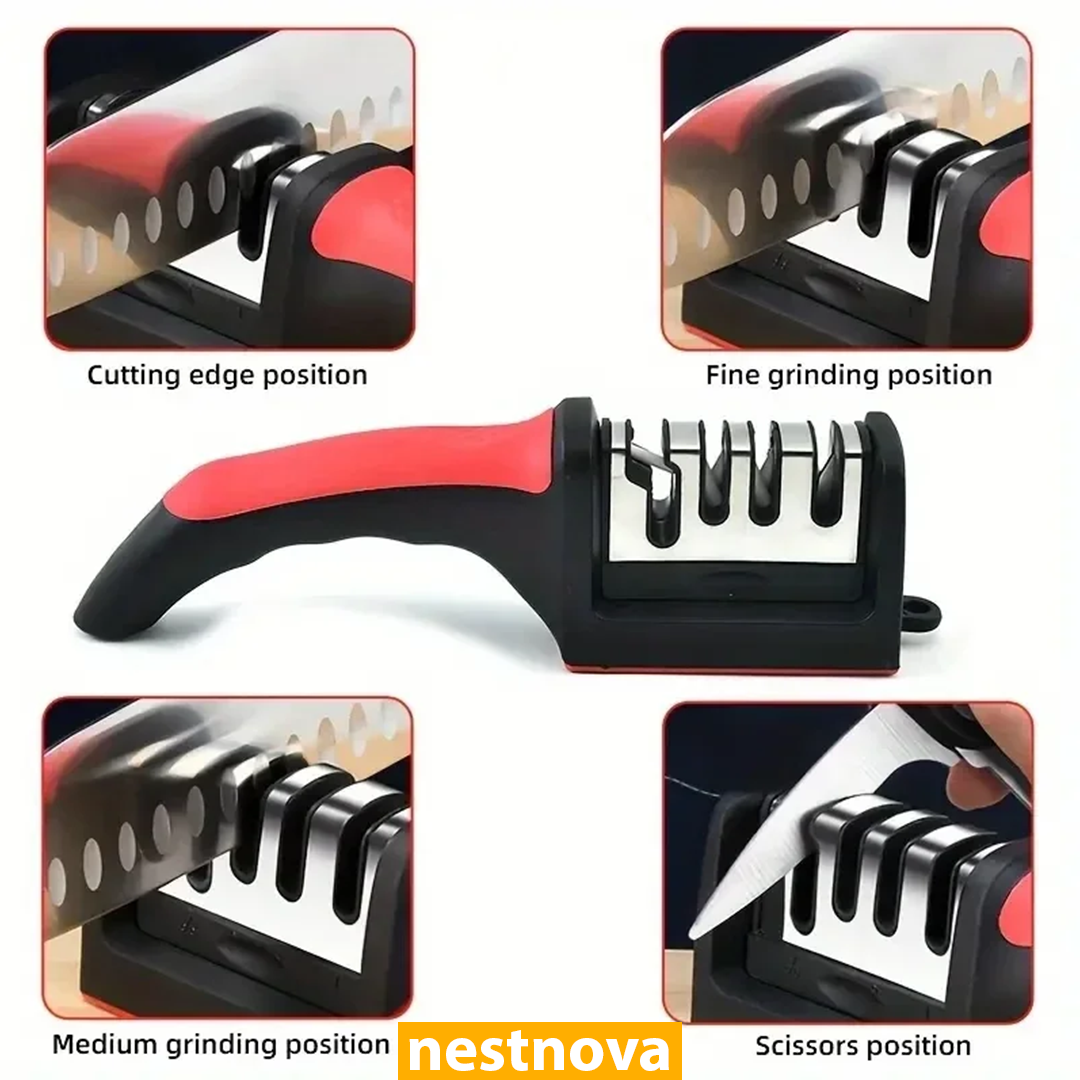 3-Stage Kitchen Knife Sharpener – Manual Sharpening Tool for Stainless Steel Blades