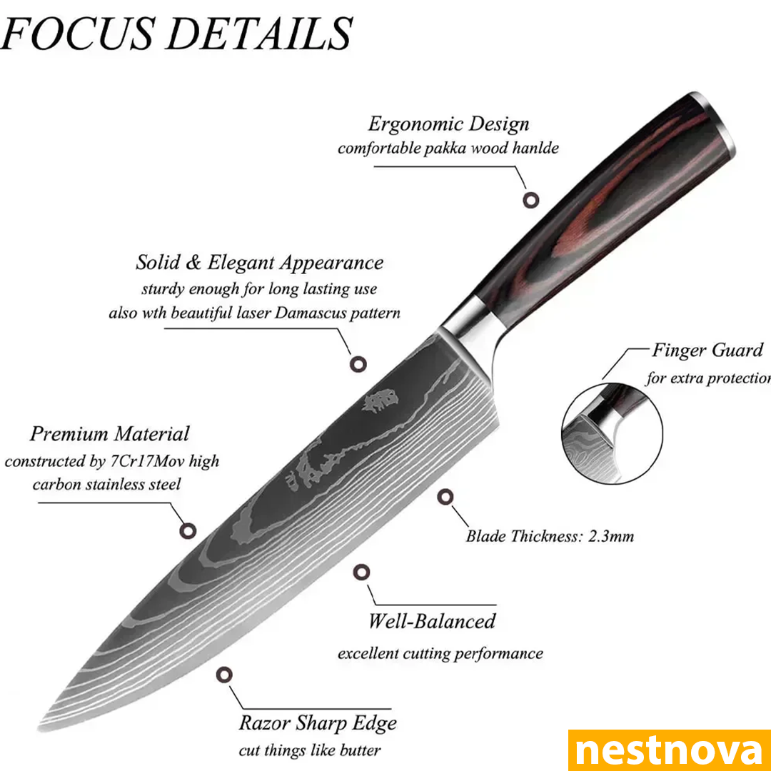 "Damascus Style Chef Knife – Sharp. Sleek. Powerful.