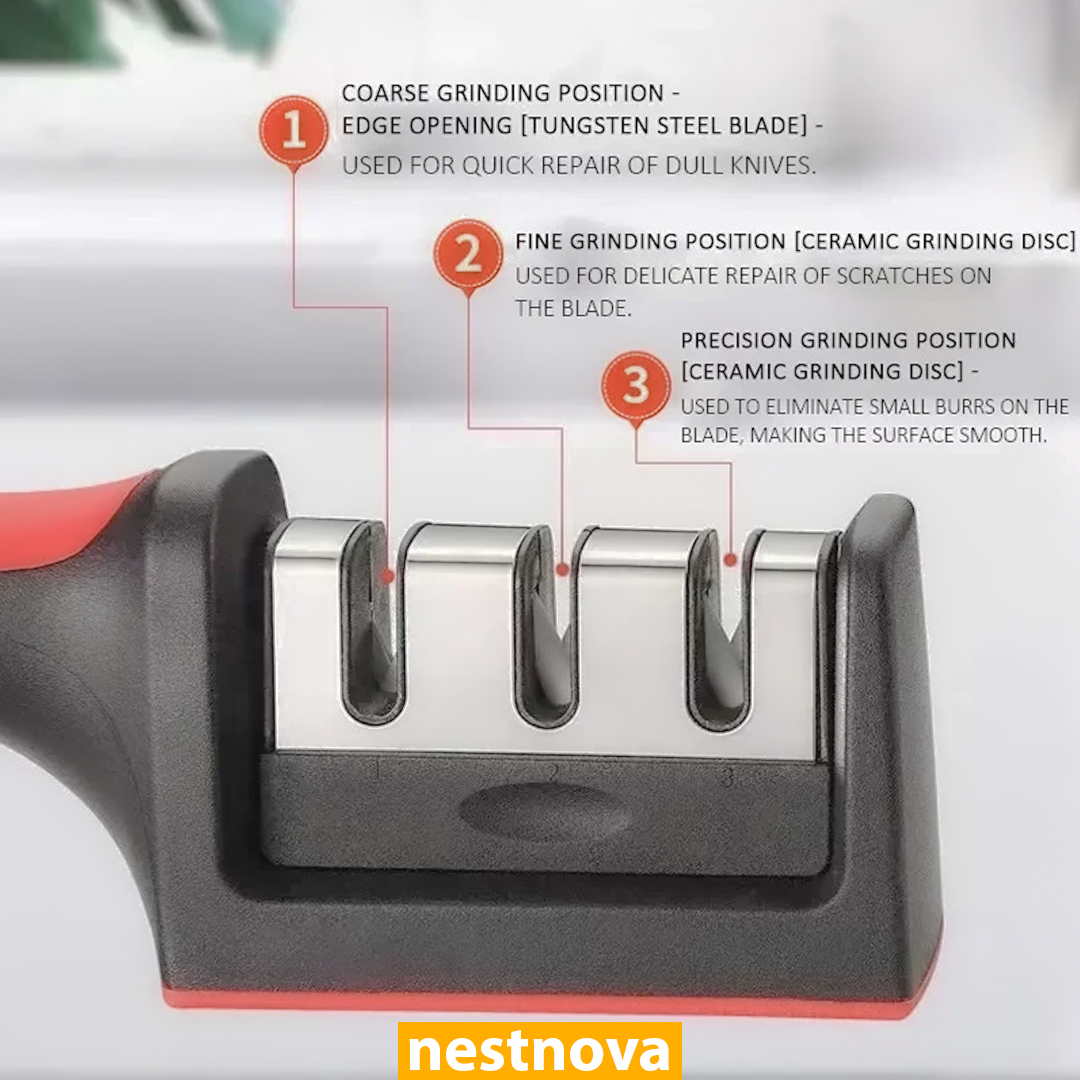 3-Stage Kitchen Knife Sharpener – Manual Sharpening Tool for Stainless Steel Blades