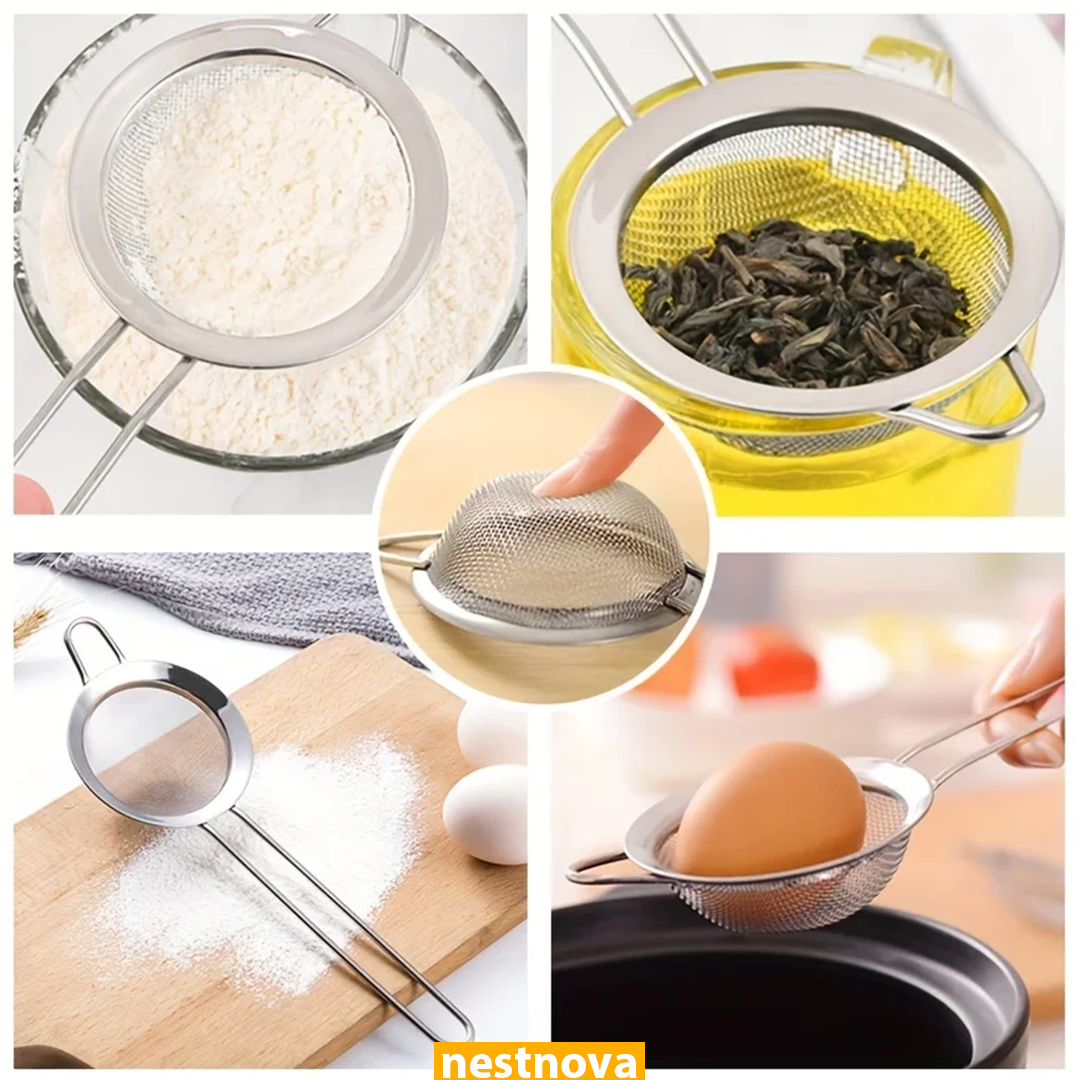 3-Piece Stainless Steel Fine Mesh Strainer Set – Multipurpose Kitchen Sieve for Tea, Flour, and More