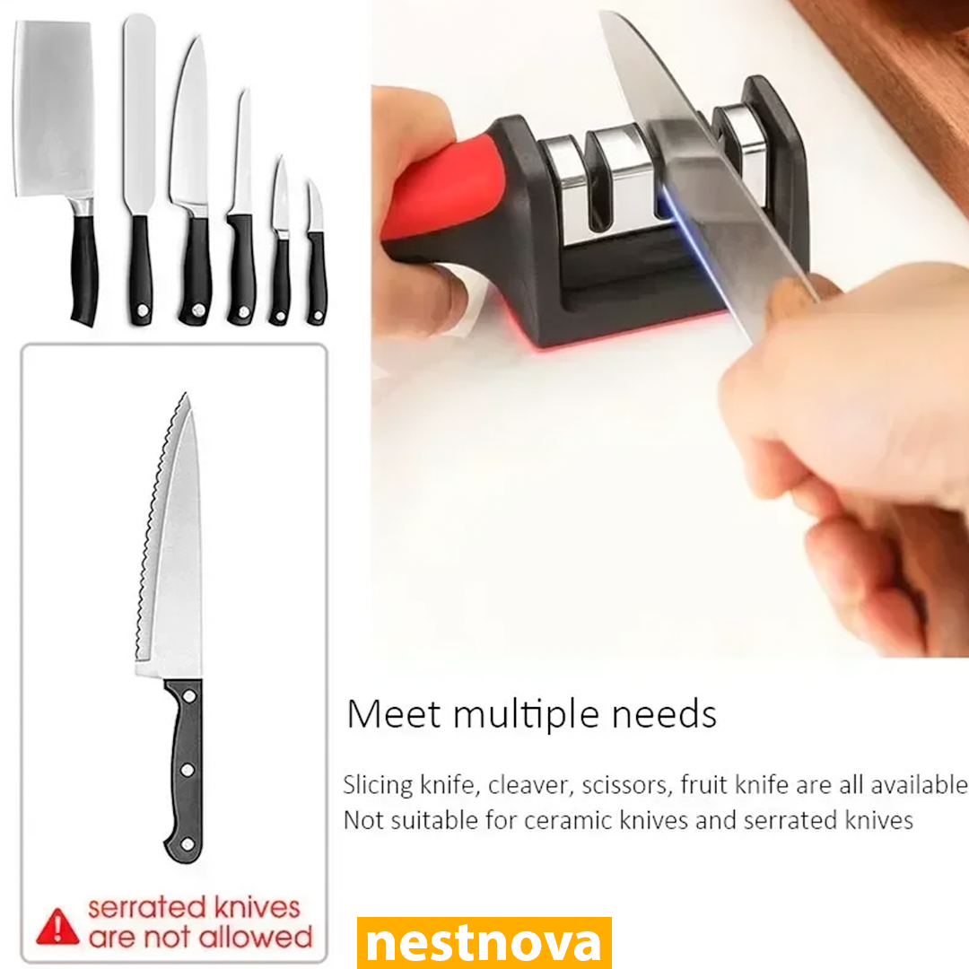 3-Stage Kitchen Knife Sharpener – Manual Sharpening Tool for Stainless Steel Blades