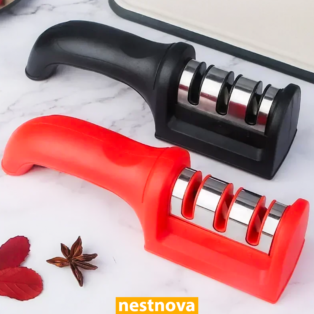 3-Stage Kitchen Knife Sharpener – Manual Sharpening Tool for Stainless Steel Blades