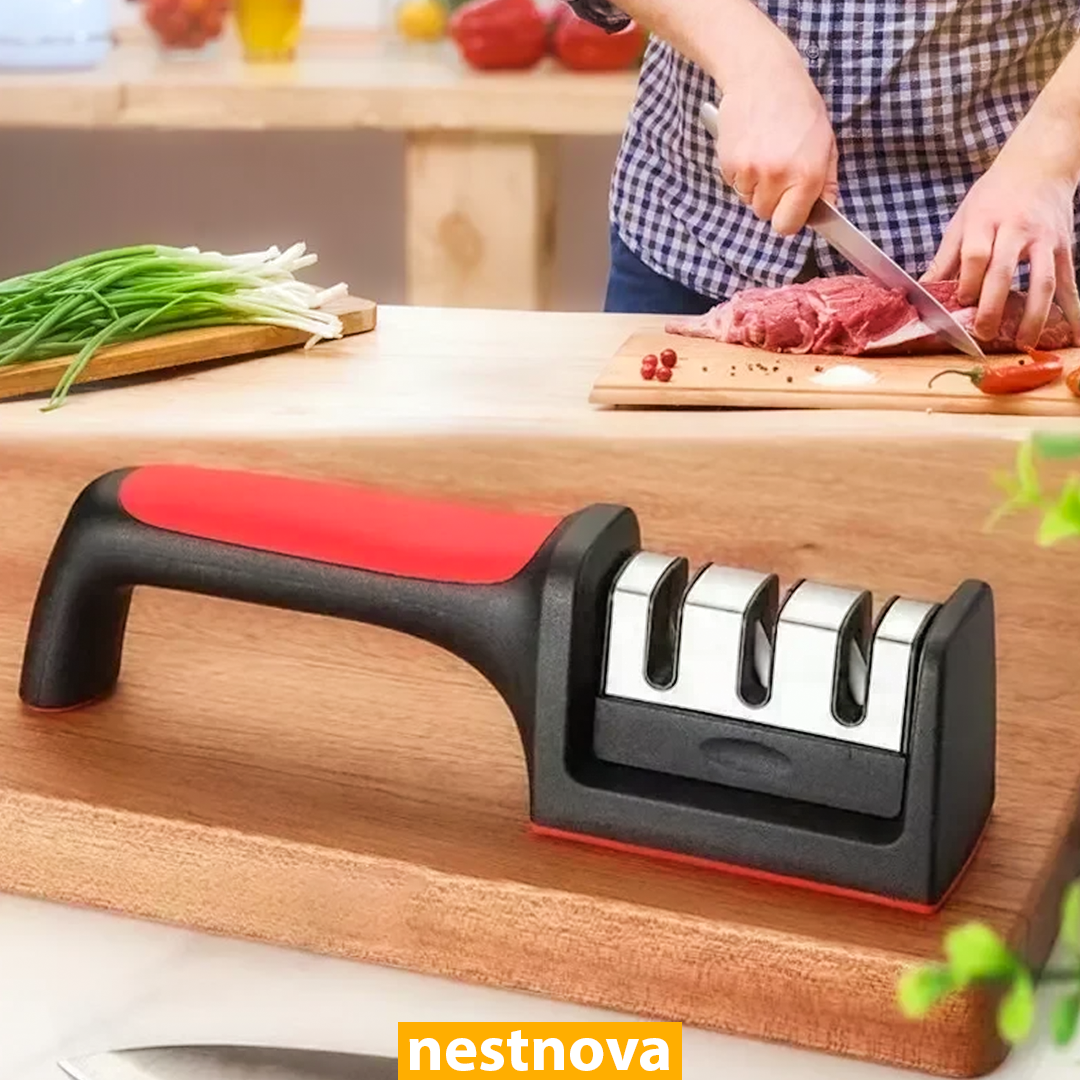 3-Stage Kitchen Knife Sharpener – Manual Sharpening Tool for Stainless Steel Blades