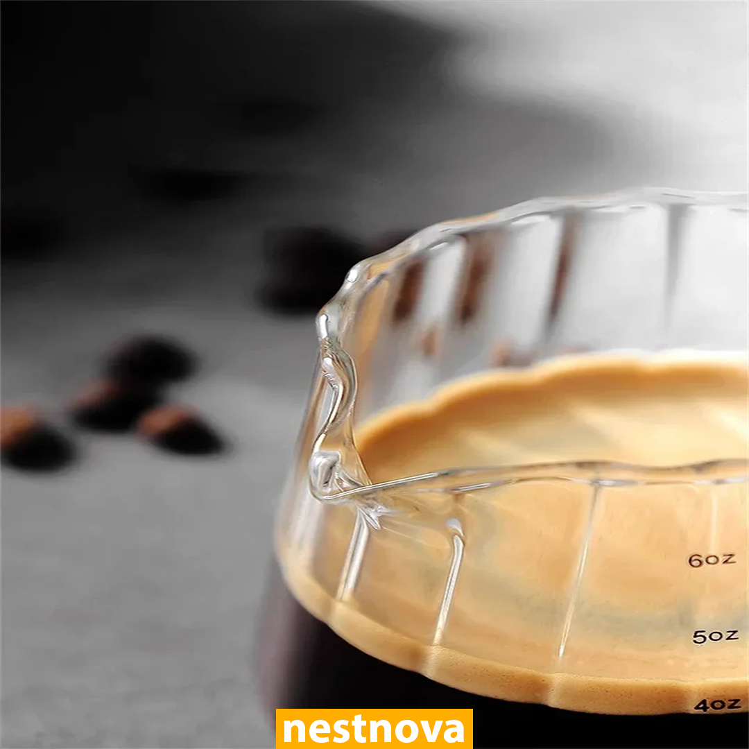180ml Heat-Resistant Glass Espresso Measuring Cup with Wooden Handle – Precision Coffee Brew Pitcher