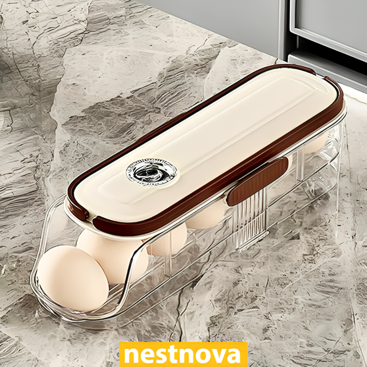 Automatic Rolling Egg Storage Box – Stackable Space Saver for Refrigerator