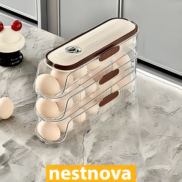 Automatic Rolling Egg Storage Box – Stackable Space Saver for Refrigerator