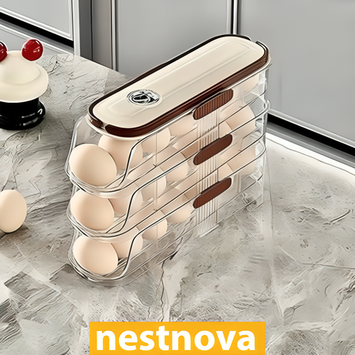 Automatic Rolling Egg Storage Box – Stackable Space Saver for Refrigerator
