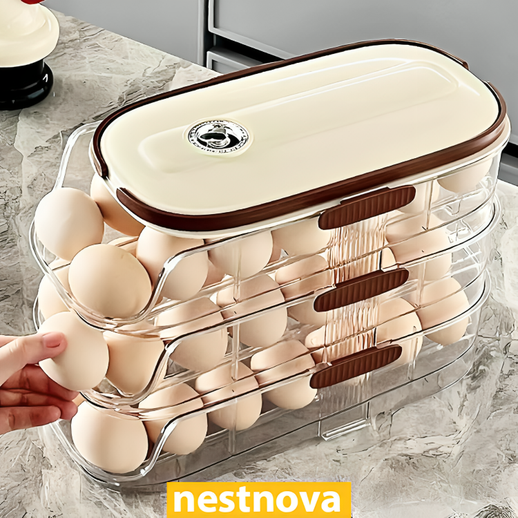 Automatic Rolling Egg Storage Box – Stackable Space Saver for Refrigerator