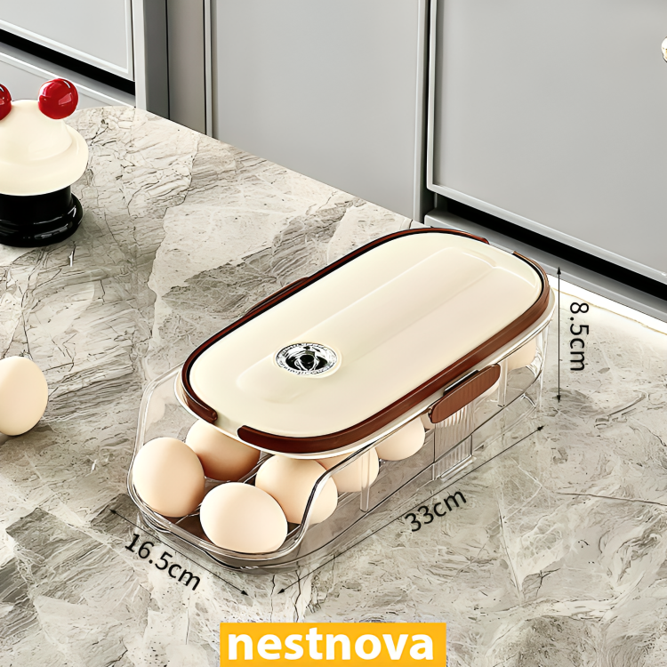 Automatic Rolling Egg Storage Box – Stackable Space Saver for Refrigerator