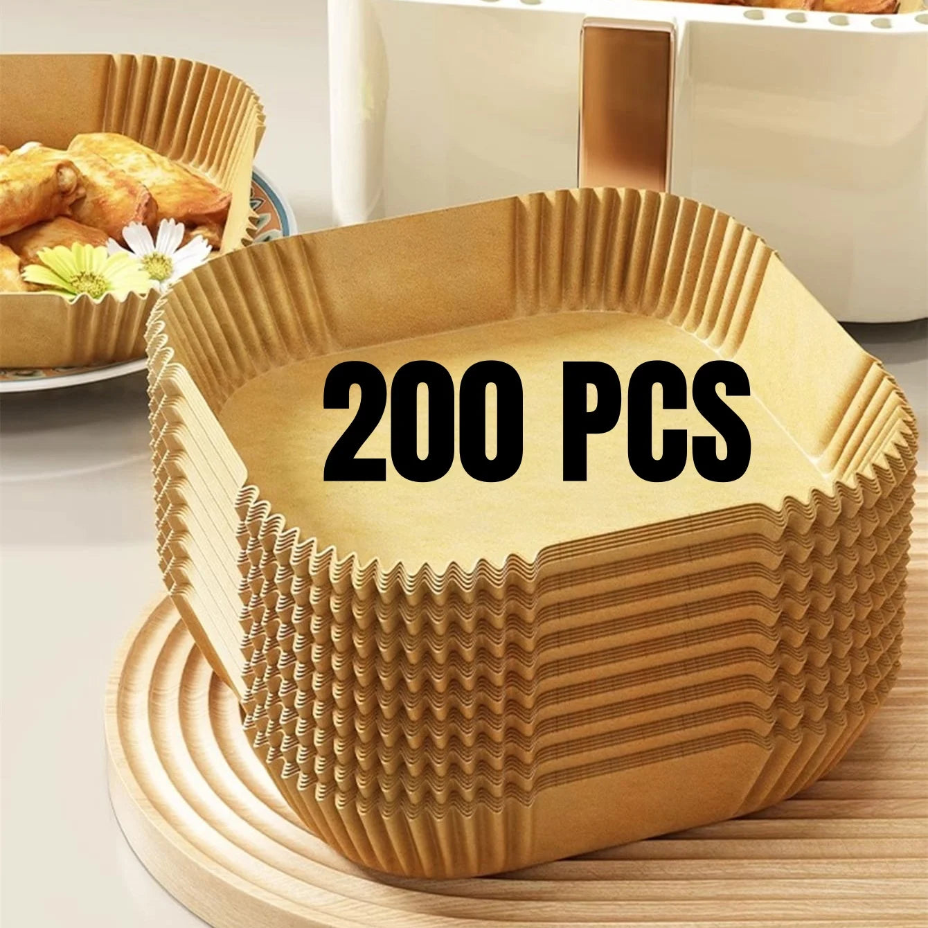 Air Fryer Disposable Paper Liners – Oil-Proof & Heat-Resistant (200 Pcs)