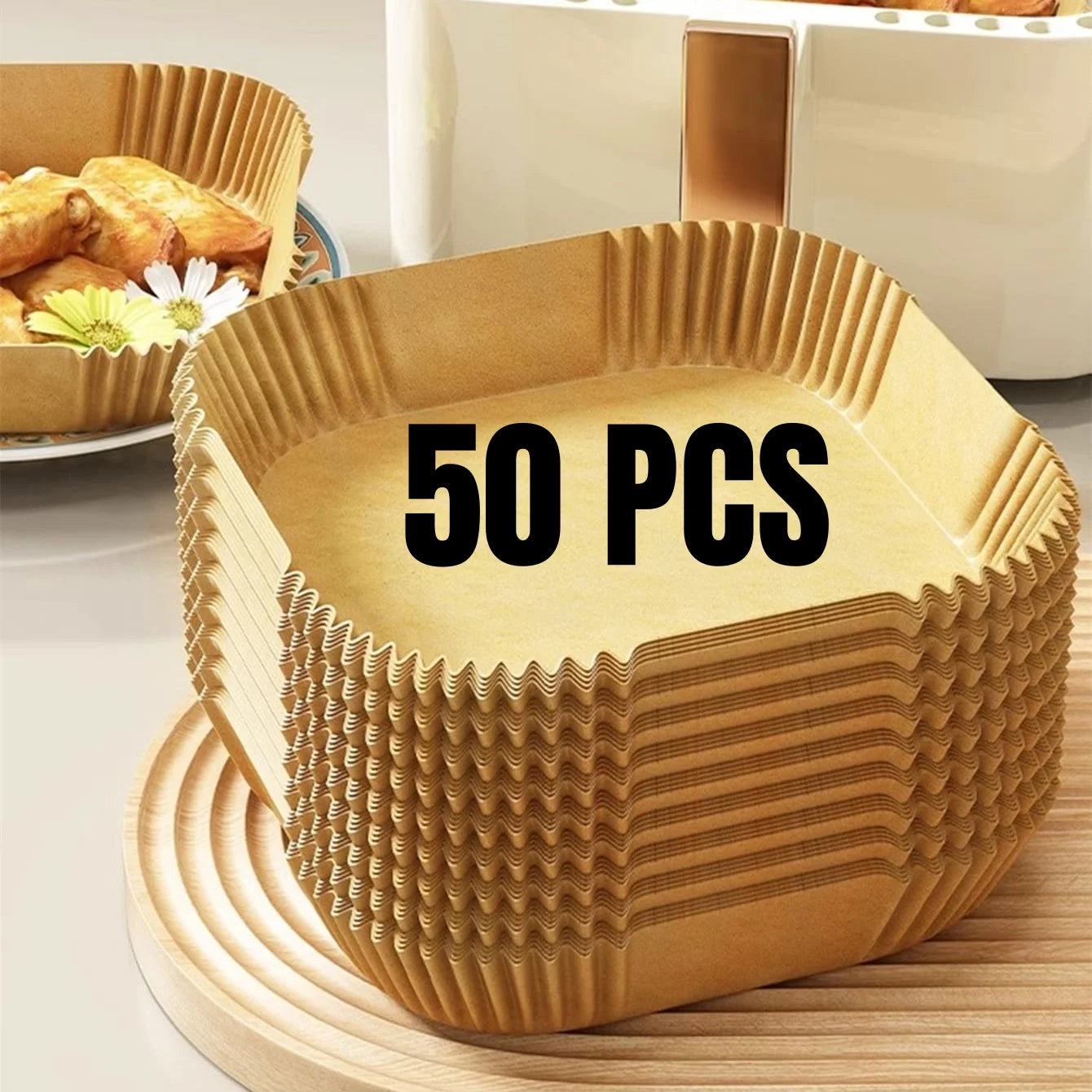Air Fryer Disposable Paper Liners – Oil-Proof & Heat-Resistant (200 Pcs)