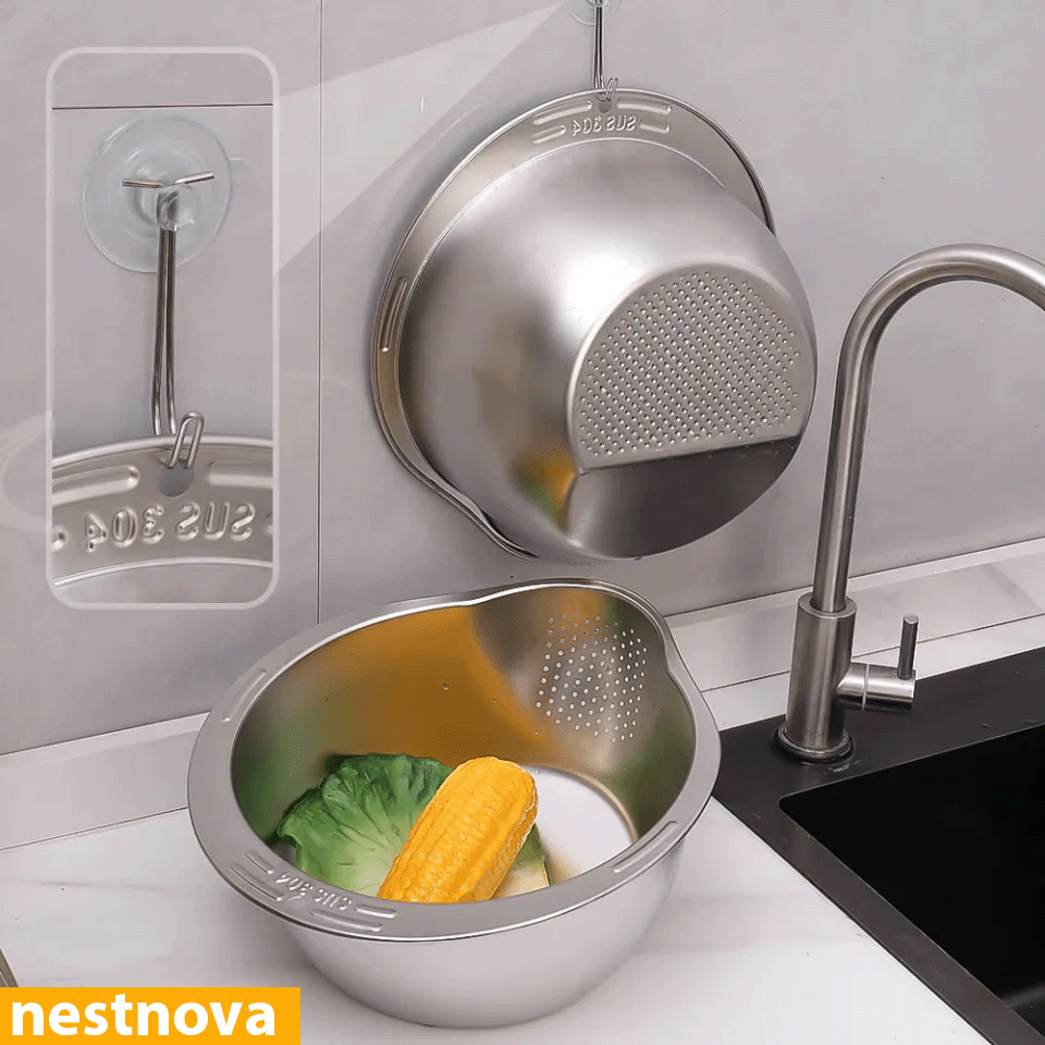 CleanBowl™ – Stainless Steel Rice & Veggie Washer