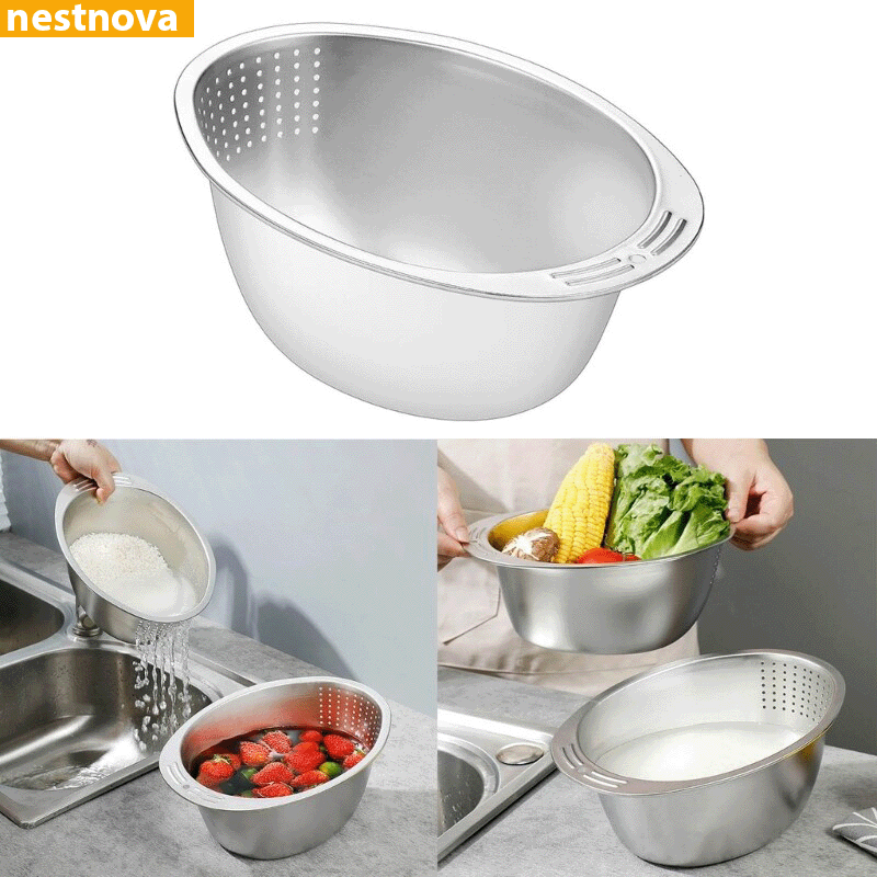 CleanBowl™ – Stainless Steel Rice & Veggie Washer