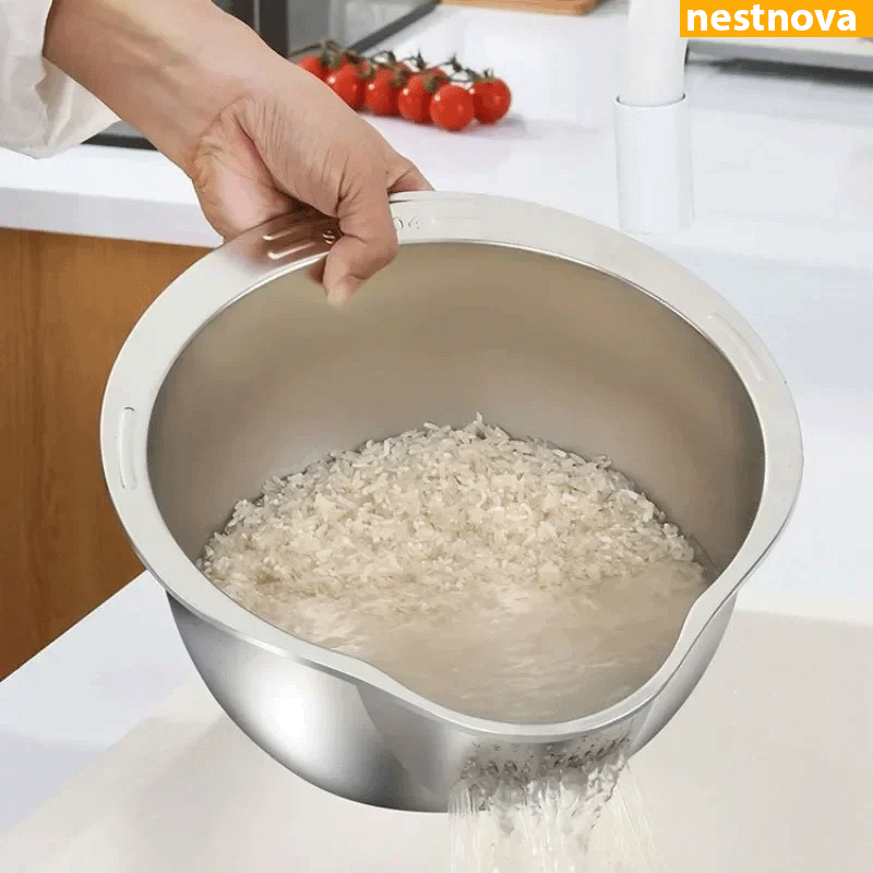 CleanBowl™ – Stainless Steel Rice & Veggie Washer